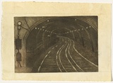 Artist: b'Traill, Jessie.' | Title: b'Le metro [the metro]' | Date: 1951 | Technique: b'aquatint and etching, printed in warm black ink, from one plate'