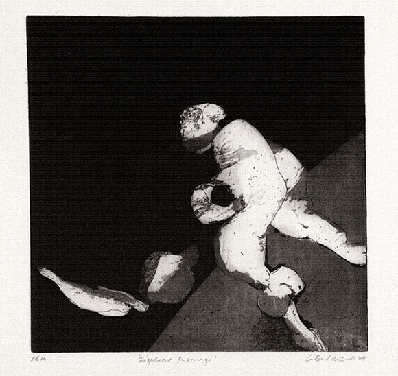 Artist: b'BALDESSIN, George' | Title: b'Displaced personage.' | Date: 1964 | Technique: b'etching, aquatint and engraving tool, printed in black ink, from one plate' Artist: b'BALDESSIN, George' | Title: b'Displaced personage.' | Date: 1964 | Technique: b'etching, aquatint and engraving tool, printed in black ink, from one plate'