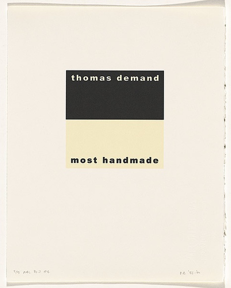 Artist: b'Burgess, Peter.' | Title: b'thomas demand: most handmade.' | Date: 2001 | Technique: b'computer generated inkjet prints, printed in colour, from digital file' Artist: b'Burgess, Peter.' | Title: b'thomas demand: most handmade.' | Date: 2001 | Technique: b'computer generated inkjet prints, printed in colour, from digital file'