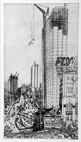 Artist: b'Rooney, Elizabeth.' | Title: b'View from Gloucester Street' | Date: 1966 | Technique: b'etching printed in black ink with plate-tone, from one plate' Artist: b'Rooney, Elizabeth.' | Title: b'View from Gloucester Street' | Date: 1966 | Technique: b'etching printed in black ink with plate-tone, from one plate'