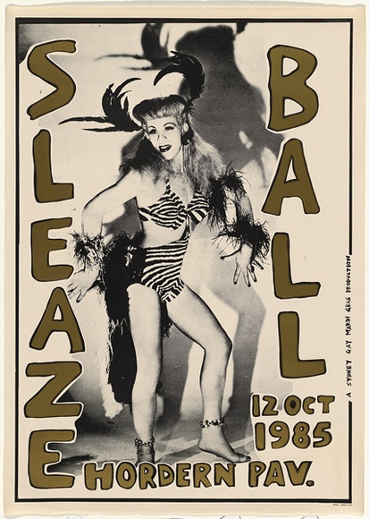 Artist: b'McDiarmid, David.' | Title: b'Sleaze Ball, Hordern Pavilion' | Date: 1985 | Technique: b'screenprint, printed in colour, from multiple stencils' Artist: b'McDiarmid, David.' | Title: b'Sleaze Ball, Hordern Pavilion' | Date: 1985 | Technique: b'screenprint, printed in colour, from multiple stencils'
