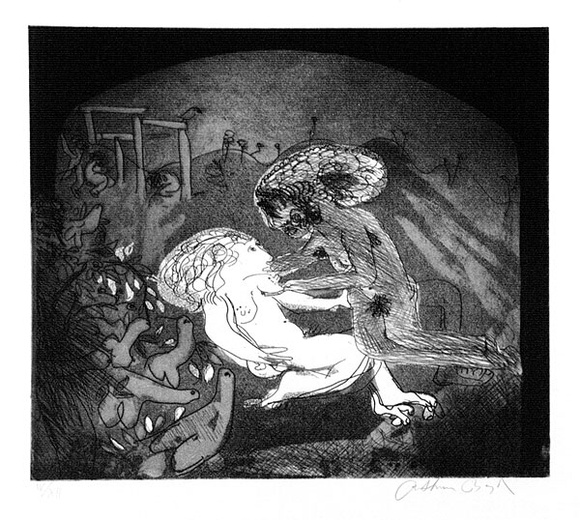 Artist: b'BOYD, Arthur' | Title: b'Lysistrata: Welcome Lampito!....' | Date: (1970) | Technique: b'etching and aquatint, printed in black ink, from one plate' Artist: b'BOYD, Arthur' | Title: b'Lysistrata: Welcome Lampito!....' | Date: (1970) | Technique: b'etching and aquatint, printed in black ink, from one plate'