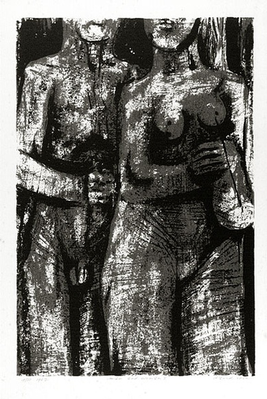 Artist: b'Rose, David.' | Title: b'Man and woman I' | Date: 1962 | Technique: b'screenprint, printed in colour, from two stencils' Artist: b'Rose, David.' | Title: b'Man and woman I' | Date: 1962 | Technique: b'screenprint, printed in colour, from two stencils'