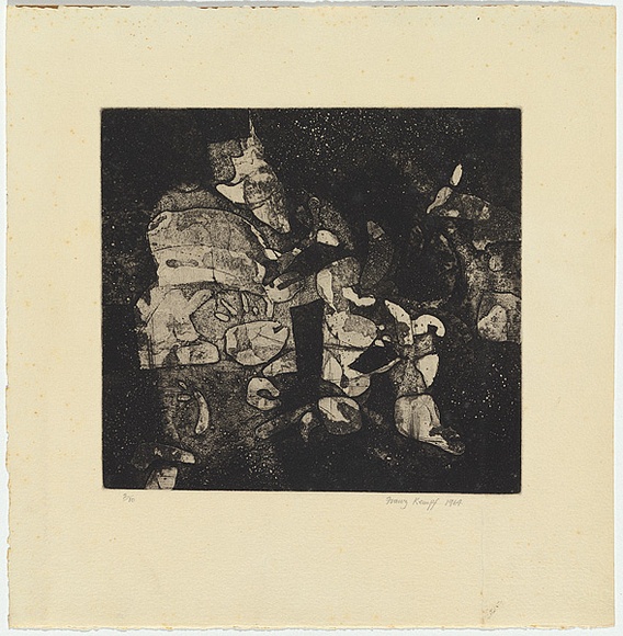 Artist: b'Kempf, Franz.' | Title: b'The dark changes' | Date: 1964 | Technique: b'etching, aquatint and roulette, printed with plate te' | Copyright: b'\xc2\xa9 Franz Kempf' Artist: b'Kempf, Franz.' | Title: b'The dark changes' | Date: 1964 | Technique: b'etching, aquatint and roulette, printed with plate te' | Copyright: b'\xc2\xa9 Franz Kempf'