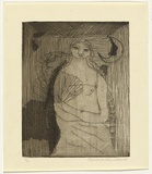 Artist: HANRAHAN, Barbara | Title: Woman with a fan | Date: 1960 | Technique: etching, aquatint, printed in black ink, from two plates