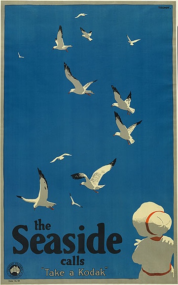 Artist: b'TROMPF, Percy' | Title: b'The seaside calls Take a Kodak.' | Date: c.1935 | Technique: b'lithograph, printed in colour, from multiple stones' Artist: b'TROMPF, Percy' | Title: b'The seaside calls Take a Kodak.' | Date: c.1935 | Technique: b'lithograph, printed in colour, from multiple stones'