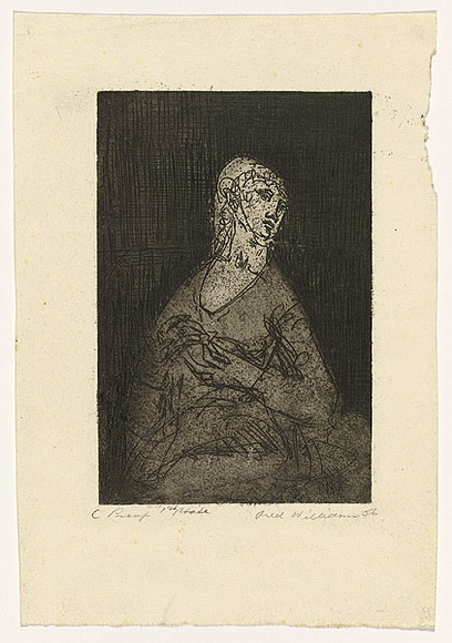 Artist: b'WILLIAMS, Fred' | Title: b'The engagement ring. Number 2' | Date: 1955-56 | Technique: b'etching, aquatint, printed in black ink with plate-tone, from one zinc plate' | Copyright: b'\xc2\xa9 Fred Williams Estate' Artist: b'WILLIAMS, Fred' | Title: b'The engagement ring. Number 2' | Date: 1955-56 | Technique: b'etching, aquatint, printed in black ink with plate-tone, from one zinc plate' | Copyright: b'\xc2\xa9 Fred Williams Estate'