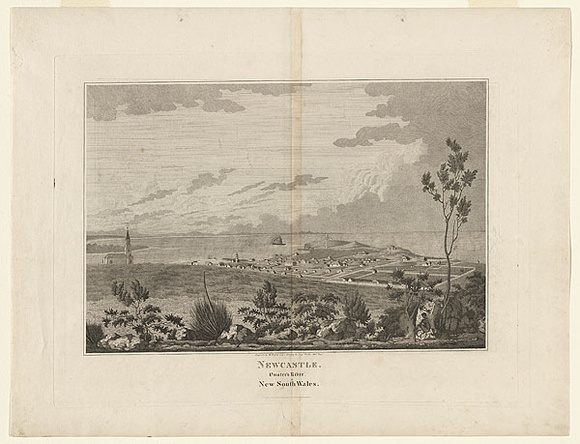 Artist: b'Ackermann, Rudolph.' | Title: bNewcastle. Hunter's River. New South Wales. | Date: 1817-1819 | Technique: b'engraving, printed in black ink, from one copper plate' Artist: b'Ackermann, Rudolph.' | Title: bNewcastle. Hunter's River. New South Wales. | Date: 1817-1819 | Technique: b'engraving, printed in black ink, from one copper plate'