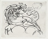 Artist: BOYD, Arthur | Title: Figure on a couch with bouquet in ear. | Date: (1968-69) | Technique: etching, printed in black ink, from one plate | Copyright: Reproduced with permission of Bundanon Trust