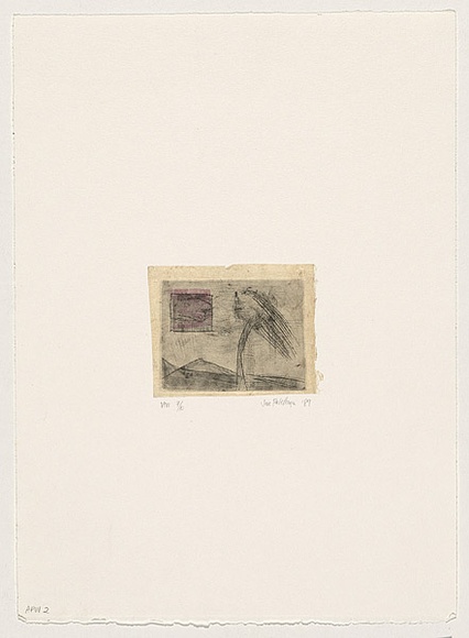 Artist: b'Palethorpe, Jan' | Title: b'not titled (figure/tree in landscape)' | Date: 1989 | Technique: b'etching, printed in black ink with plate-tone, from one plate' Artist: b'Palethorpe, Jan' | Title: b'not titled (figure/tree in landscape)' | Date: 1989 | Technique: b'etching, printed in black ink with plate-tone, from one plate'