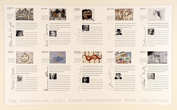 Artist: b'VARIOUS ARTISTS' | Title: b'The Australian Legal Group Contemporary Print Collection.' | Date: 1988 | Technique: b'etching, printed in black ink, from one plate' Artist: b'VARIOUS ARTISTS' | Title: b'The Australian Legal Group Contemporary Print Collection.' | Date: 1988 | Technique: b'etching, printed in black ink, from one plate'