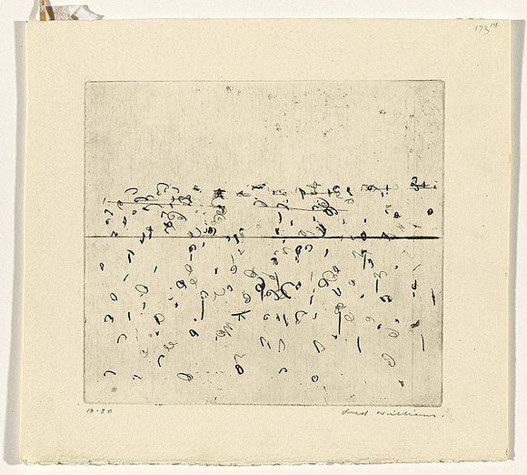 Artist: b'WILLIAMS, Fred' | Title: b'Lysterfield landscape. Number 1' | Date: 1965-66 | Technique: b'etching, engraving and drypoint, printed in black ink, from one copper plate' | Copyright: b'\xc2\xa9 Fred Williams Estate' Artist: b'WILLIAMS, Fred' | Title: b'Lysterfield landscape. Number 1' | Date: 1965-66 | Technique: b'etching, engraving and drypoint, printed in black ink, from one copper plate' | Copyright: b'\xc2\xa9 Fred Williams Estate'