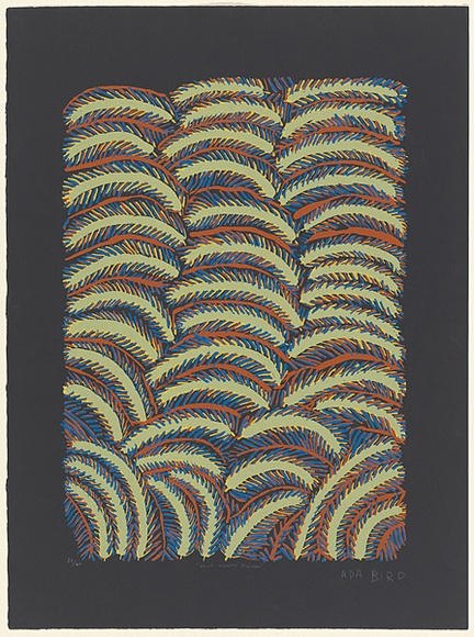 Artist: b'Bird Petyarre, Ada.' | Title: b'Wild honey flower' | Date: 1990 | Technique: b'screenprint, printed in colour, from four stencils' Artist: b'Bird Petyarre, Ada.' | Title: b'Wild honey flower' | Date: 1990 | Technique: b'screenprint, printed in colour, from four stencils'