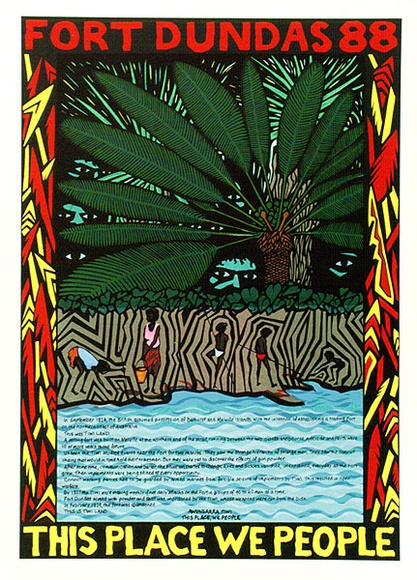 Artist: b'Young, Ray.' | Title: b'This place we people' | Date: 1988 | Technique: b'screenprint, printed in colour, from multiple stencils' | Copyright: b'\xc2\xa9 Raymond John Young' Artist: b'Young, Ray.' | Title: b'This place we people' | Date: 1988 | Technique: b'screenprint, printed in colour, from multiple stencils' | Copyright: b'\xc2\xa9 Raymond John Young'