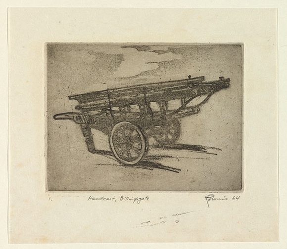 Artist: b'EWINS, Rod' | Title: b'Handcart, Billingsgate.' | Date: 1964 | Technique: b'softground etching, printed in black ink, from one plate'