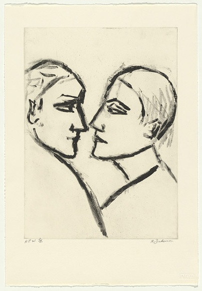 Artist: b'Dickerson, Robert.' | Title: b'The meeting' | Date: 2000, July | Technique: b'sugar-lift etching, printed in black ink, from one zinc plate' Artist: b'Dickerson, Robert.' | Title: b'The meeting' | Date: 2000, July | Technique: b'sugar-lift etching, printed in black ink, from one zinc plate'