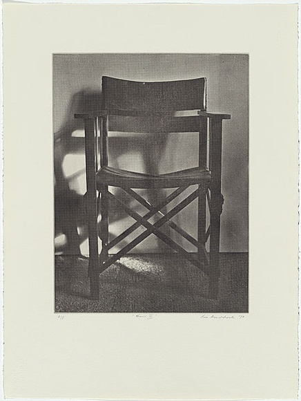 Artist: b'MADDOCK, Bea' | Title: b'Chair II' | Date: September 1974 | Technique: b'photo-etching and aquatint, printed in black ink, from one zinc plate' Artist: b'MADDOCK, Bea' | Title: b'Chair II' | Date: September 1974 | Technique: b'photo-etching and aquatint, printed in black ink, from one zinc plate'