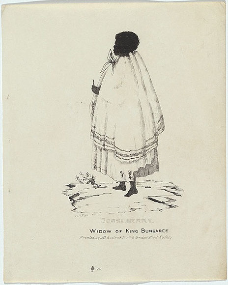 Artist: b'Fernyhough, William.' | Title: b'Gooseberry, Queen of Bungaree.' | Date: 1836 | Technique: b'pen-lithograph, printed in black ink, from one zinc plate' Artist: b'Fernyhough, William.' | Title: b'Gooseberry, Queen of Bungaree.' | Date: 1836 | Technique: b'pen-lithograph, printed in black ink, from one zinc plate'