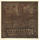Artist: b'Bowen, Dean.' | Title: b'Bed of nails' | Date: 1991 | Technique: b'etching, printed in brown and black ink, from two plates'