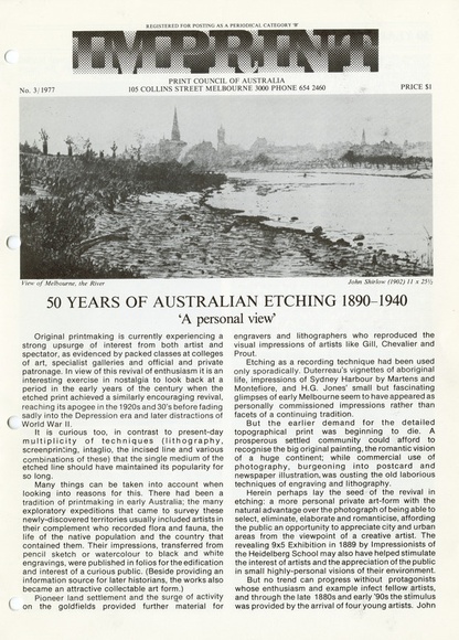 Artist: b'PRINT COUNCIL OF AUSTRALIA' | Title: b'Periodical | Imprint. Melbourne: Print Council of Australia, vol. 12, no. 3, 1977' | Date: 1977 Artist: b'PRINT COUNCIL OF AUSTRALIA' | Title: b'Periodical | Imprint. Melbourne: Print Council of Australia, vol. 12, no. 3, 1977' | Date: 1977