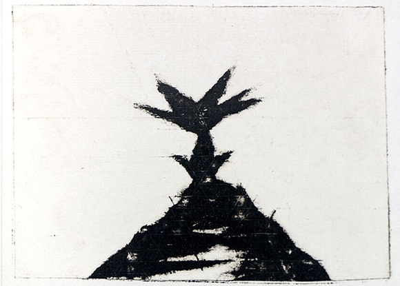 Artist: b'Roberts, Neil.' | Title: b'Eruptions 14' | Date: 1991 | Technique: b'pigment-transfer, printed in brown ink, from one bitumen paper plate' Artist: b'Roberts, Neil.' | Title: b'Eruptions 14' | Date: 1991 | Technique: b'pigment-transfer, printed in brown ink, from one bitumen paper plate'