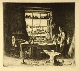 Artist: LINDSAY, Lionel | Title: The smithy window, Ambleside | Date: 1924 | Technique: drypoint and etching, printed in black ink, from one plate | Copyright: Courtesy of the National Library of Australia
