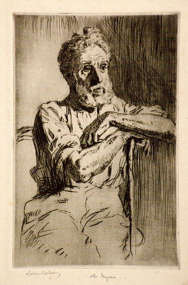 Artist: b'LINDSAY, Lionel' | Title: b'Portrait of Myer who built Meryon.' | Date: c.1912 | Technique: b'drypoint, printed in warm black ink with plate-tone, from one plate' | Copyright: b'Courtesy of the National Library of Australia' Artist: b'LINDSAY, Lionel' | Title: b'Portrait of Myer who built Meryon.' | Date: c.1912 | Technique: b'drypoint, printed in warm black ink with plate-tone, from one plate' | Copyright: b'Courtesy of the National Library of Australia'