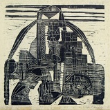 Artist: Allen, Joyce. | Title: Abstract. | Date: 1962 | Technique: linocut, printed in black ink, from one block