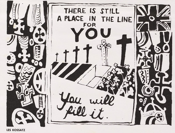 Artist: b'Kossatz, Les.' | Title: b'(There is still a place in the line for you)' | Date: 1967 | Technique: b'linocut' Artist: b'Kossatz, Les.' | Title: b'(There is still a place in the line for you)' | Date: 1967 | Technique: b'linocut'