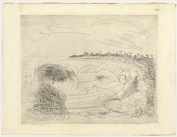 Artist: b'BOYD, Arthur' | Title: b'Lovers in a boat.' | Date: (1968-69) | Technique: b'etching, printed in black ink, from one plate' | Copyright: b'Reproduced with permission of Bundanon Trust' Artist: b'BOYD, Arthur' | Title: b'Lovers in a boat.' | Date: (1968-69) | Technique: b'etching, printed in black ink, from one plate' | Copyright: b'Reproduced with permission of Bundanon Trust'