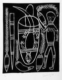 Artist: Djurritjini, Charlie. | Title: not titled | Date: c.1992 | Technique: linocut, printed in black ink, from one block