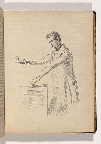 Artist: b'Nicholas, William.' | Title: b'Auctioneer the night (W. G. Moore)' | Date: 1847 | Technique: b'pen-lithograph, printed in black ink, from one plate' Artist: b'Nicholas, William.' | Title: b'Auctioneer the night (W. G. Moore)' | Date: 1847 | Technique: b'pen-lithograph, printed in black ink, from one plate'