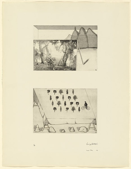 Artist: b'BALDESSIN, George' | Title: b'According to des Esseintes 4.' | Date: 1976 | Technique: b'etching and aquatints, printed in black ink, each from one plate' | Copyright: b'Courtesy of the artist' Artist: b'BALDESSIN, George' | Title: b'According to des Esseintes 4.' | Date: 1976 | Technique: b'etching and aquatints, printed in black ink, each from one plate' | Copyright: b'Courtesy of the artist'
