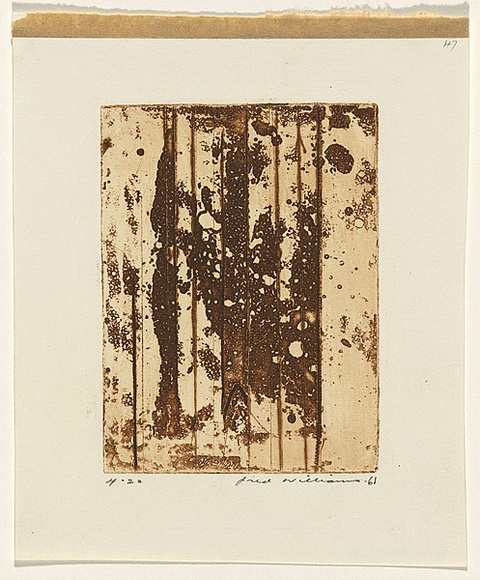 Artist: WILLIAMS, Fred | Title: Landscape panel. Number 6 | Date: 1962 | Technique: aquatint, drypoint and engraving, printed in sepia ink, from one copper plate | Copyright: © Fred Williams Estate