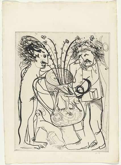 Artist: b'BOYD, Arthur' | Title: bPotter with ram's horns. | Date: (1968-69) | Technique: b'etching, printed in black ink, from one plate' | Copyright: b'Reproduced with permission of Bundanon Trust' Artist: b'BOYD, Arthur' | Title: bPotter with ram's horns. | Date: (1968-69) | Technique: b'etching, printed in black ink, from one plate' | Copyright: b'Reproduced with permission of Bundanon Trust'