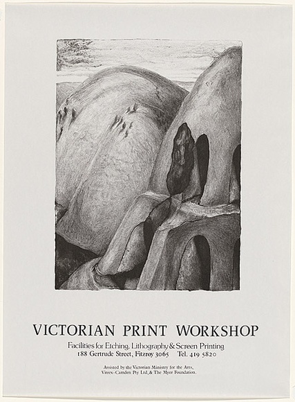 Artist: b'Johnstone, Ruth.' | Title: b'Poster: Victorian Print Workshop' | Date: 1987 | Technique: b'lithograph, printed in black ink, from one stone' Artist: b'Johnstone, Ruth.' | Title: b'Poster: Victorian Print Workshop' | Date: 1987 | Technique: b'lithograph, printed in black ink, from one stone'