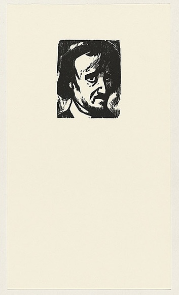 Artist: b'AMOR, Rick' | Title: b'not titled (worried male face 4).' | Date: (1990) | Technique: b'woodcut, printed in black ink, from one block' Artist: b'AMOR, Rick' | Title: b'not titled (worried male face 4).' | Date: (1990) | Technique: b'woodcut, printed in black ink, from one block'
