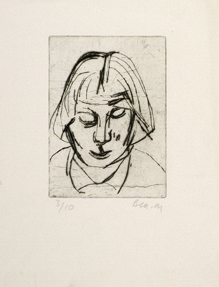 Artist: b'MADDOCK, Bea' | Title: b'Head I.' | Date: 1964 | Technique: b'drypoint, printed in black ink, from one copper plate' Artist: b'MADDOCK, Bea' | Title: b'Head I.' | Date: 1964 | Technique: b'drypoint, printed in black ink, from one copper plate'