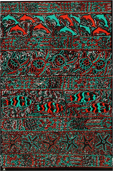 Artist: b'Alder, Alison.' | Title: b'Wrapping paper: Marine life' | Date: 1986 | Technique: b'screenprint, printed in colour, from three stencils' Artist: b'Alder, Alison.' | Title: b'Wrapping paper: Marine life' | Date: 1986 | Technique: b'screenprint, printed in colour, from three stencils'