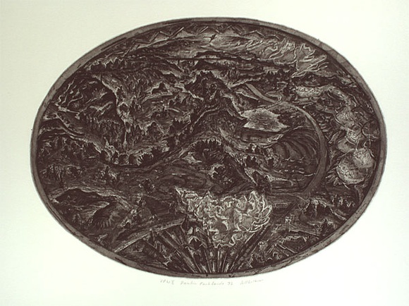 Artist: b'Faulkner, Jeff.' | Title: bDarebin parklands '92 | Date: 1992 | Technique: b'etching and aquatint, printed in black ink, from one plate' Artist: b'Faulkner, Jeff.' | Title: bDarebin parklands '92 | Date: 1992 | Technique: b'etching and aquatint, printed in black ink, from one plate'