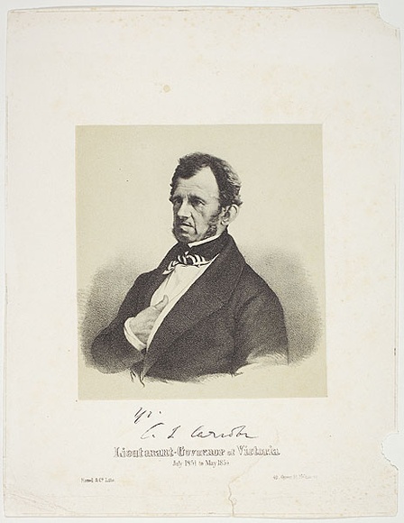 Title: not titled [Governor Charles Joseph LaTrobe] | Date: 1859 | Technique: lithograph, printed in colour, from multiple stones (black image, buff tint stone)