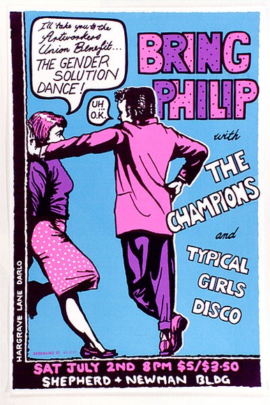 Artist: b'MERD INTERNATIONAL' | Title: b'Poster: Bring Philip with Champions and typical girls disco' | Date: 1984 | Technique: b'screenprint' Artist: b'MERD INTERNATIONAL' | Title: b'Poster: Bring Philip with Champions and typical girls disco' | Date: 1984 | Technique: b'screenprint'