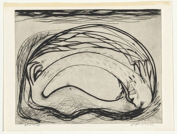 Artist: b'BOYD, Arthur' | Title: b'Serpentine figure with feathers and insects.' | Date: (1968-69) | Technique: b'drypoint and etching, printed in black ink, from one plate' | Copyright: b'Reproduced with permission of Bundanon Trust' Artist: b'BOYD, Arthur' | Title: b'Serpentine figure with feathers and insects.' | Date: (1968-69) | Technique: b'drypoint and etching, printed in black ink, from one plate' | Copyright: b'Reproduced with permission of Bundanon Trust'