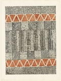 Artist: b'RED HAND PRINT' | Title: b'Black dots and stripes - red ochre triangles' | Date: 1998, 23 July | Technique: b'etching, sugarlift, open-bite and aquatint, printed in colour, from multiple plates' | Copyright: b'\xc2\xa9 Janice Murray and Jilamara Arts + Craft'