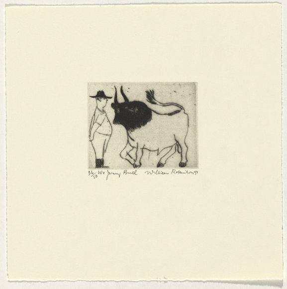 Artist: b'Robinson, William.' | Title: b'William and jersey bull' | Date: 1991 | Technique: b'etching, printed in black ink, from one plate' Artist: b'Robinson, William.' | Title: b'William and jersey bull' | Date: 1991 | Technique: b'etching, printed in black ink, from one plate'