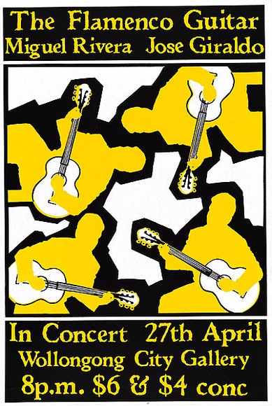 Artist: b'Cullen, Gregor.' | Title: b'Flamenco guitar.' | Date: 1983 | Technique: b'screenprint, printed in colour, from two stencils' Artist: b'Cullen, Gregor.' | Title: b'Flamenco guitar.' | Date: 1983 | Technique: b'screenprint, printed in colour, from two stencils'