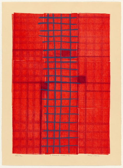 Artist: b'Scott, Tony.' | Title: b'Temple series I' | Date: 2001, October | Technique: b'lithograph, printed in red, deep red and yellow ink, from three stones' Artist: b'Scott, Tony.' | Title: b'Temple series I' | Date: 2001, October | Technique: b'lithograph, printed in red, deep red and yellow ink, from three stones'