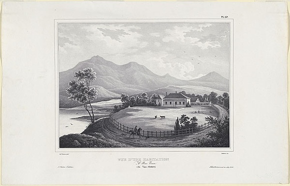 Title: bVue d'une habitation a New-Town. Ile Van-Diemen. (A house in New Town) | Date: c.1833 | Technique: b'lithograph, printed in black ink, from one stone' Title: bVue d'une habitation a New-Town. Ile Van-Diemen. (A house in New Town) | Date: c.1833 | Technique: b'lithograph, printed in black ink, from one stone'