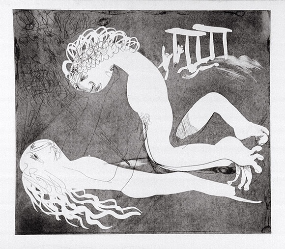 Artist: b'BOYD, Arthur' | Title: b'Myrrhine and Kinesias. Variant of no. 16.' | Date: (1970) | Technique: b'etching and aquatint, printed in black ink, from one plate' | Copyright: b'Reproduced with permission of Bundanon Trust' Artist: b'BOYD, Arthur' | Title: b'Myrrhine and Kinesias. Variant of no. 16.' | Date: (1970) | Technique: b'etching and aquatint, printed in black ink, from one plate' | Copyright: b'Reproduced with permission of Bundanon Trust'