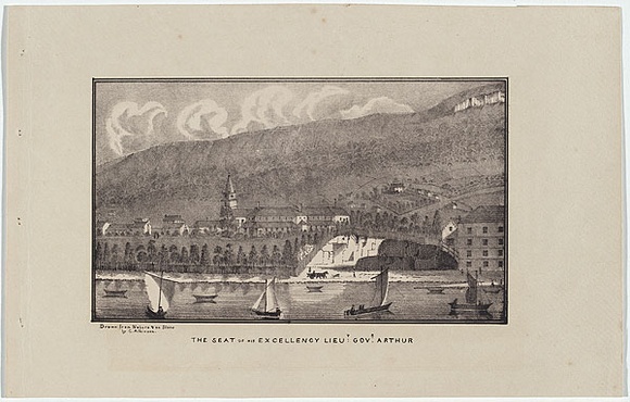 Artist: b'Atkinson, Charles.' | Title: b'The seat of His Excellency Lieutenant Governor Arthur.' | Date: 1833 | Technique: b'lithograph, printed in black ink, from one stone' Artist: b'Atkinson, Charles.' | Title: b'The seat of His Excellency Lieutenant Governor Arthur.' | Date: 1833 | Technique: b'lithograph, printed in black ink, from one stone'